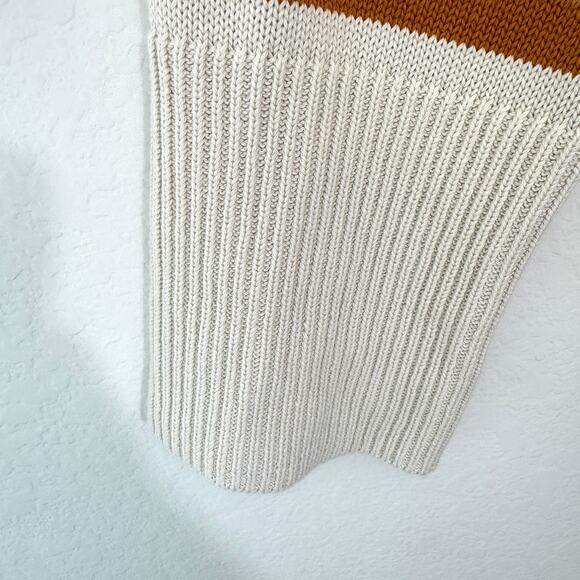 Gap Women Drop Shoulder Crew Sweater Size XL Cotton Striped Neutral Winter Beige - Picture 6 of 8